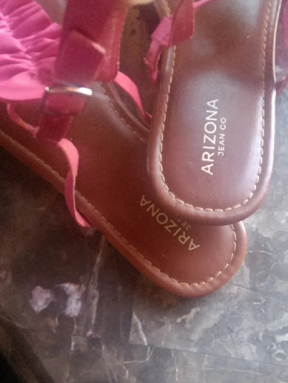 Arizona Jean Company Pink Ruffle T-Strap Sandals for Women